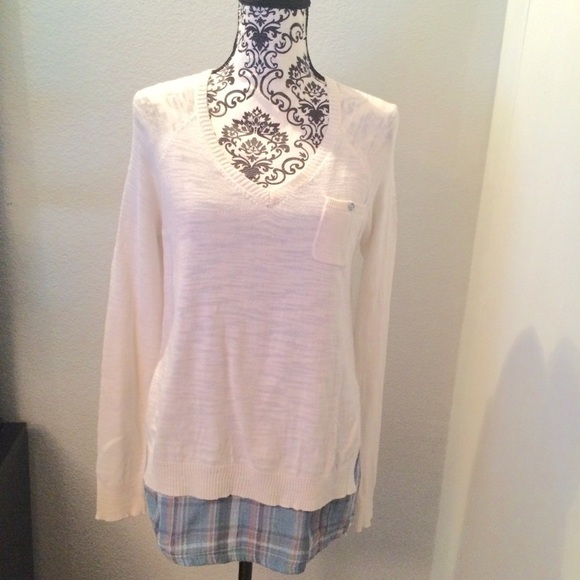 Anthropologie Sweaters - Anthropologie Moth Checked Hem Oversized Pullover Sweater Shirt